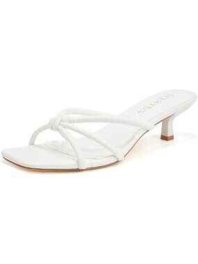 Women's White Faux Leather Summer Spaghetti Strap Square Open Toe Fashion Heel